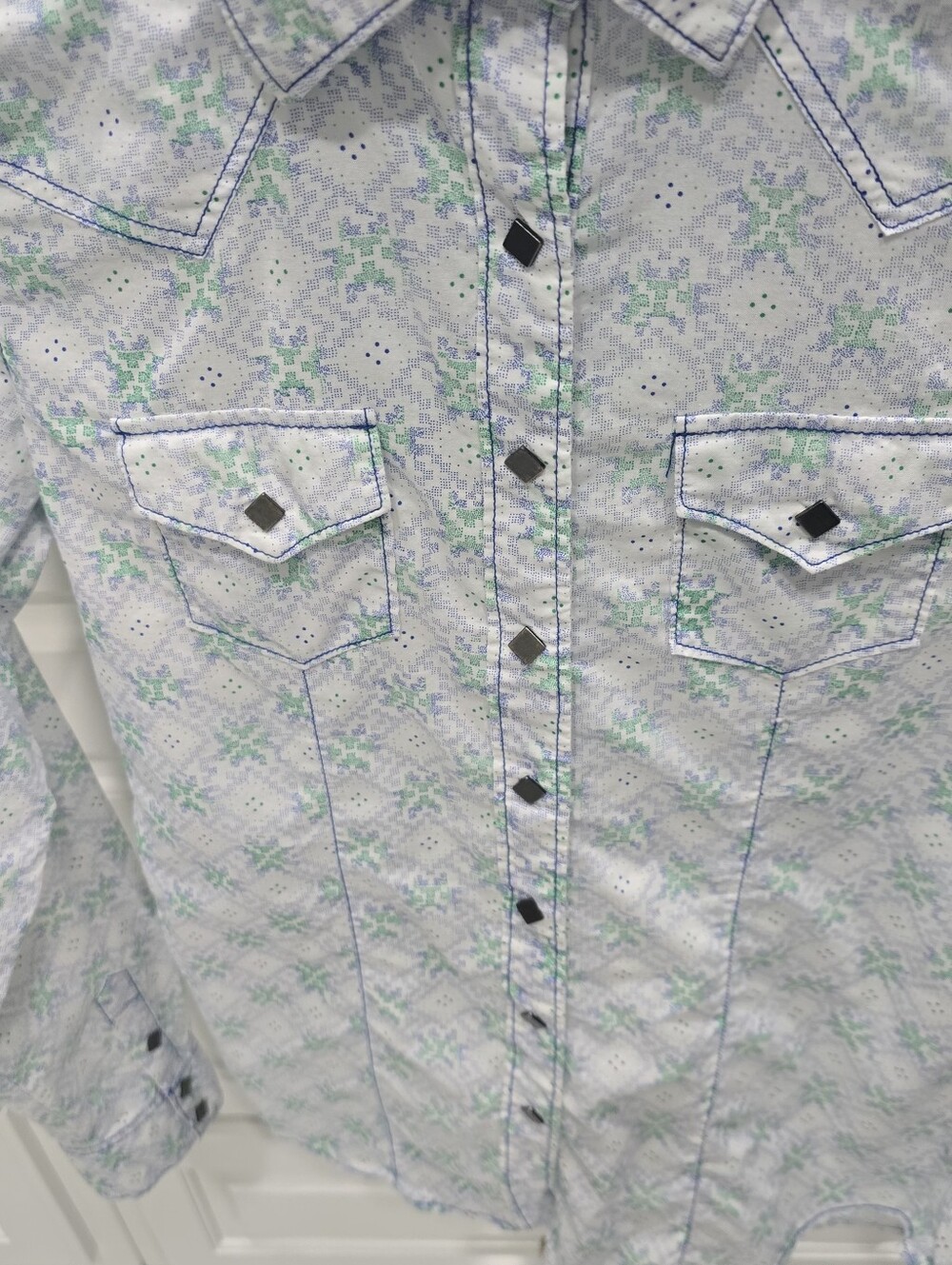 Cowgirl Western Snap Shirt Pastel Ranch Rodeo Southwestern Sz L - Picture 8 of 10